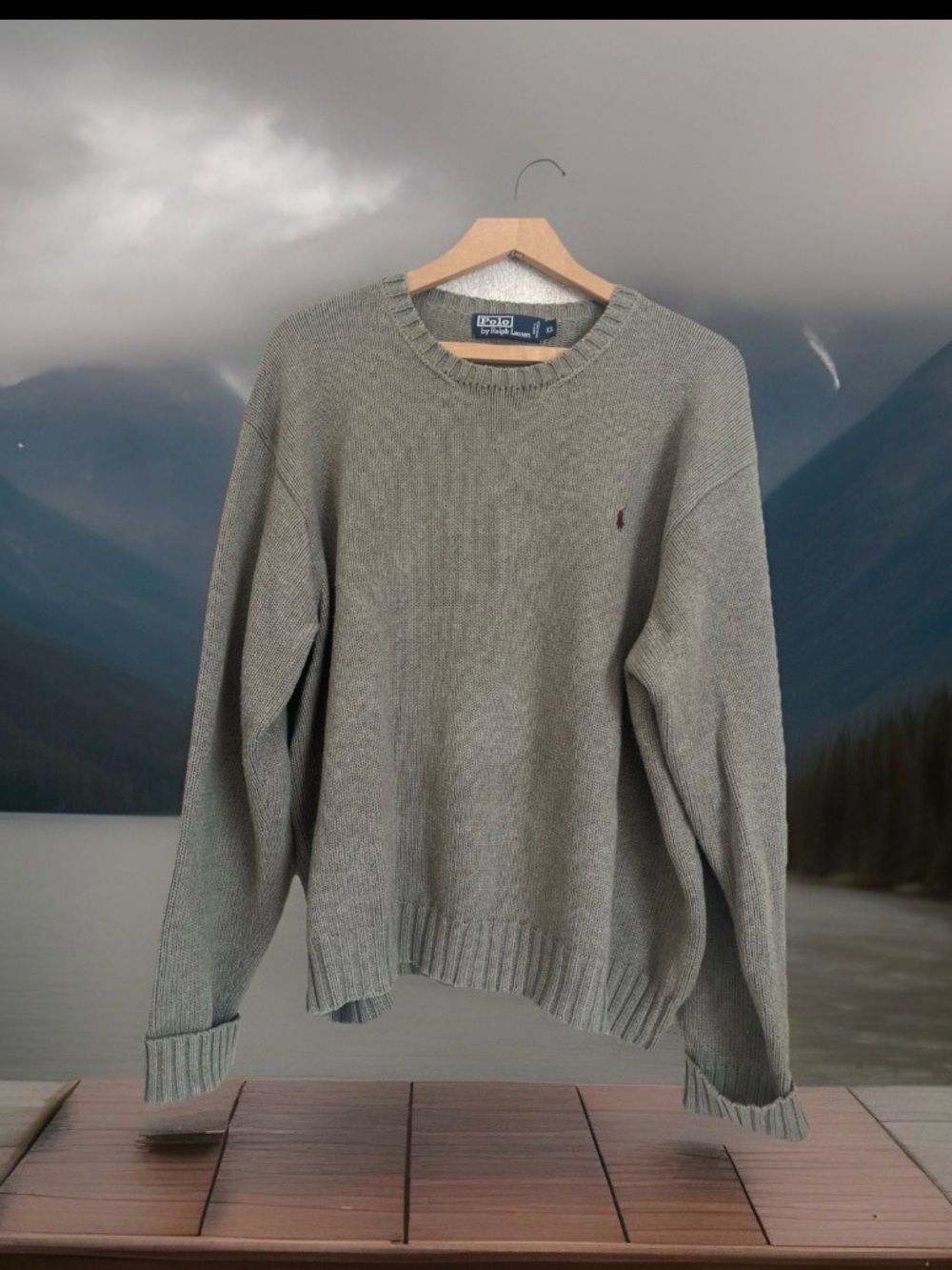 Ralph Lauren Crew Neck Soft Green  Sweater Casual Cotton Maroon Pony Men’s XL EC